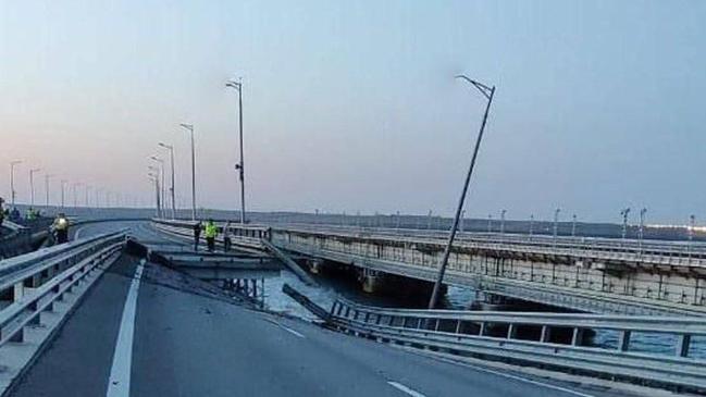 Crimea's Kerch Bridge has been attacked, with two people reported to be deceased. Picture: Twitter/jaanikamerilo.