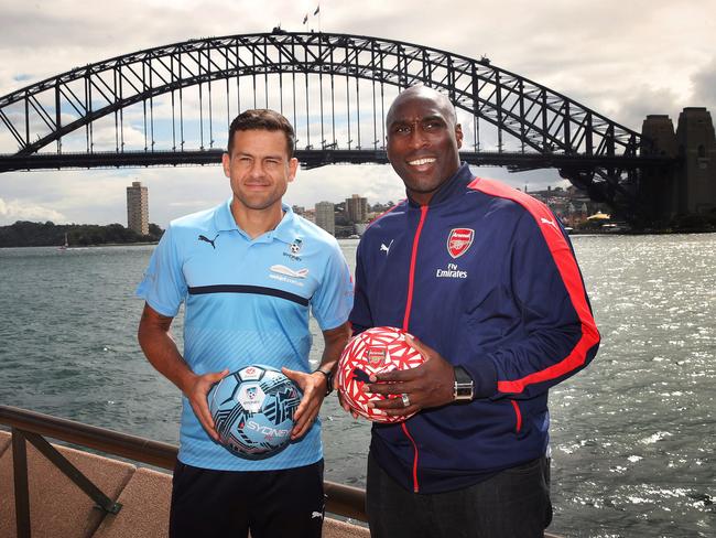 Arsenal FC legend Sol Campbell (R) with Sydney FC star Bobo. Picture: Phil Hillyard