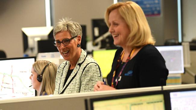 Victorian Governor Linda Dessau at the telecommunications centre with operations executive manager Michelle Smith.