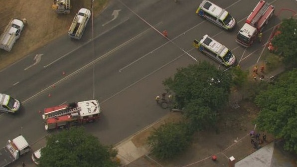 Emergency Services rushed to the scene on Main Road at Riddells Creek. Picture: Nine News