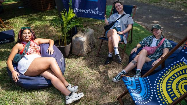 Jackie Youssef, Caitlin Gillespie and Georgia Rose Peasley at BASSINTHEGRASS 2023. Picture: Pema Tamang Pakhrin