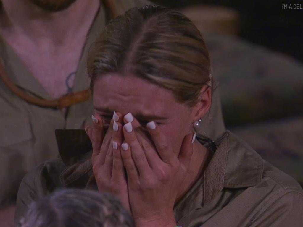 Shayna Jack cries after learning she has received a Medal of the Order of Australia (OAM). Picture: Ten