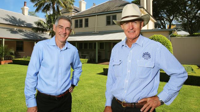 Arthur and Jamie Inglis outside the old family home in Randwick they will farewell in favour of the new Warwick Farm complex. Picture: Mark Evans