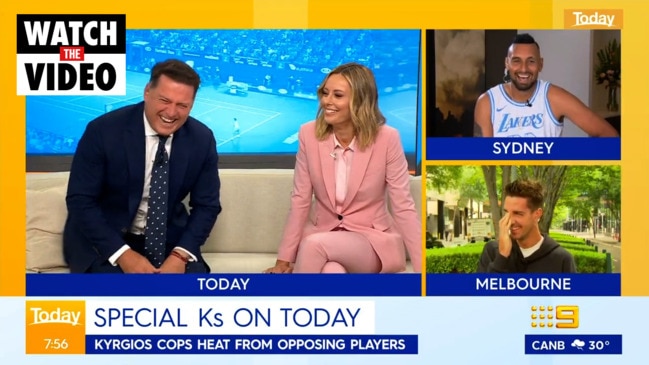 Nick Kyrgios makes Karl Stefanovic lose it with tennis sledge (The Today Show)