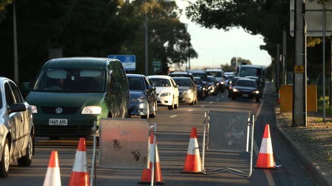 Traffic builds up in Jeffcott St after a burst water main. Picture: Tait Schmaal