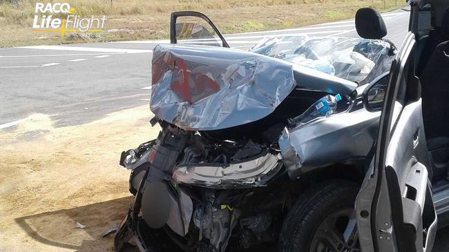 The scene of a high-speed two-car crash in Howard at the corner of the Bruce Hwy and Thomas St.