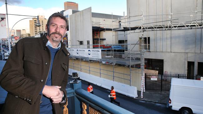 Stephen Rose, the HQ Complex manager, in July 2017 at the construction site for HQ Complex’s new building in Hindley St. Picture: AAP / Dean Martin