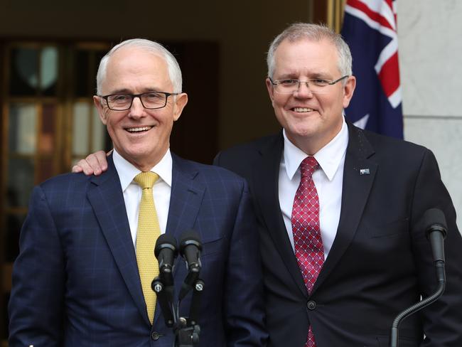 Scott Morrison (right) became accidental prime minister as Malcolm Turnbull bowed out.