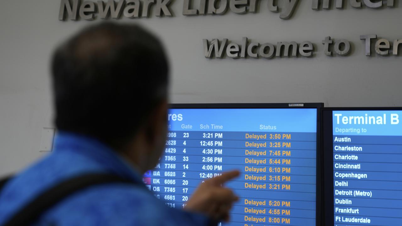 A display shows the status of flights at Newark Liberty International Airport in Newark, N.J., Monday, May 5, 2025. Picture: AP Photo/Seth Wenig