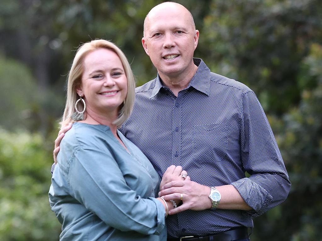 Peter Dutton (with wife Kirrily) has been off-loading properties over the last few years. Picture: Peter Wallis