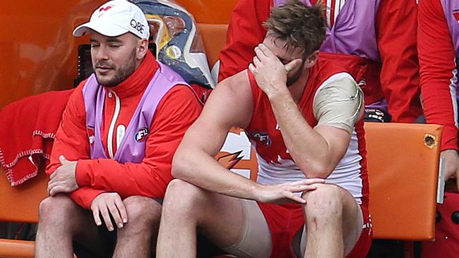 A distraught Johnson on the bench. Picture: Michael Klein