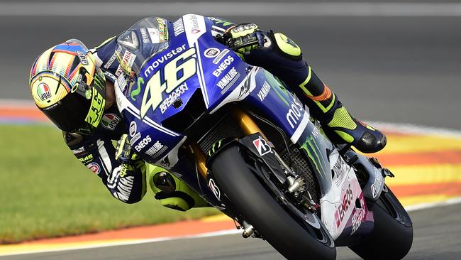 Valentino Rossi corners during the Moto GP qualifying session ahead of the Valencia Grand Prix. Pictures: AFP PHOTO/JOSE JORDAN