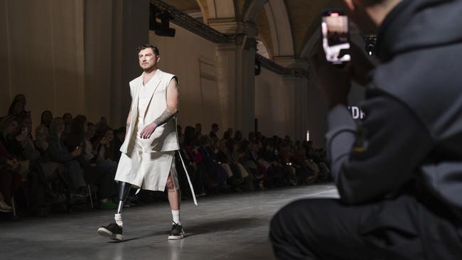 A model walks the runway during the Ukrainian Fashion Week in Kyiv. Picture: Getty Images