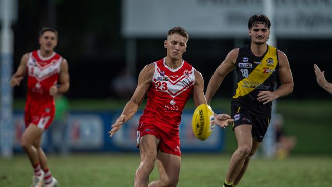 Tyson Mckenzie in the Waratah vs Nightcliff Tigers 2023-24 NTFL men's qualifying final. Picture: Pema Tamang Pakhrin