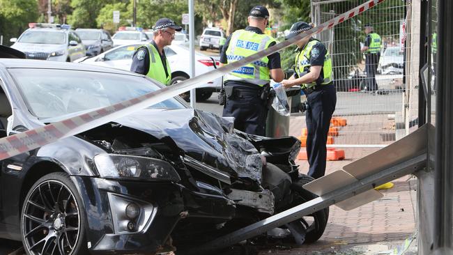 The Commodore slammed into the side of the white Corolla. Picture: Emma Brasier