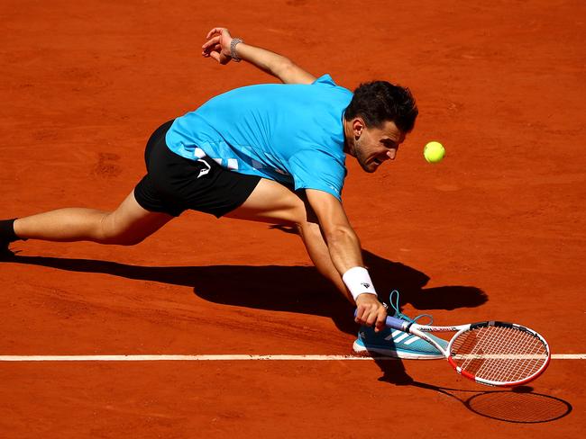 Dominic Thiem reaches for a backhand. Picture: Getty Images