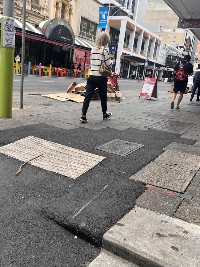 A footpath along Hindley St this week. Picture: Belinda Willis