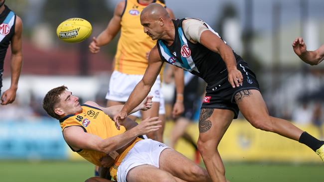 Mark Keane is floored by am Powell-Pepper. Picture: Mark Brake/Getty Images