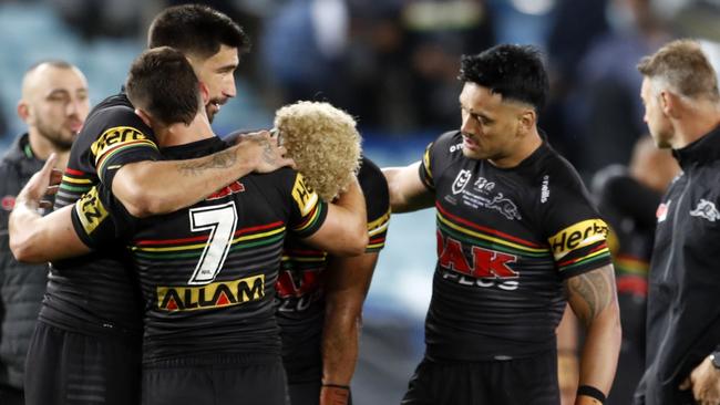 James Tamou (left) is gone, and Zane Tetevano (right) could follow his former Panthers captain out the door at Penrith. Picture: Jonathan Ng