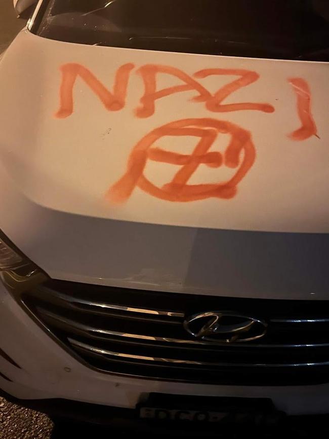 ‘Nazi’ sprayed on Chris Martinic’s car.