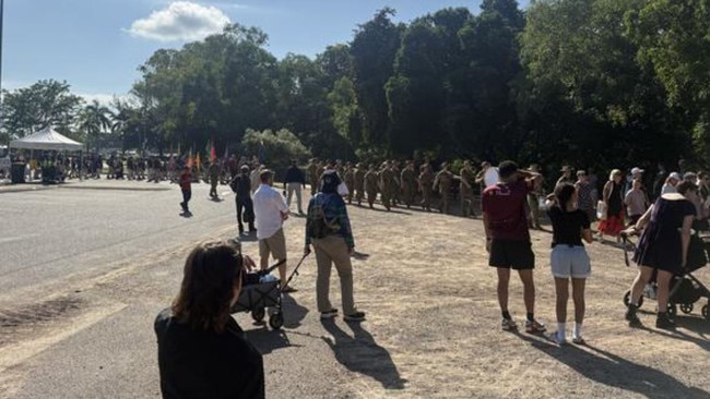 Parade goers in Thuringowa have been moved off the road. Picture: Courtney Todd