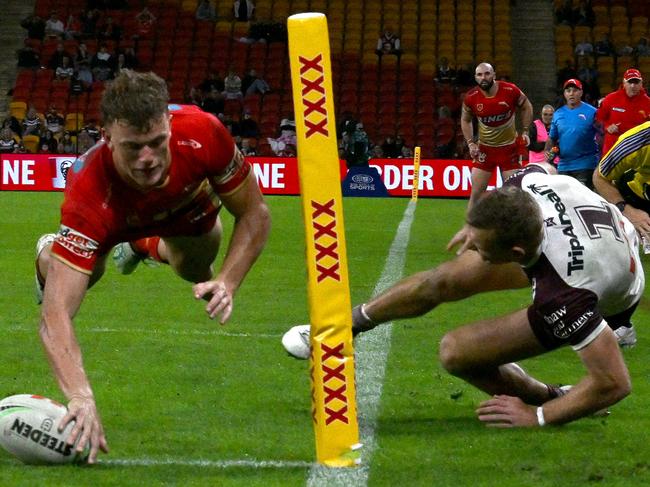 The moment that saw Trbojevic limp off the field. Picture: Getty Images