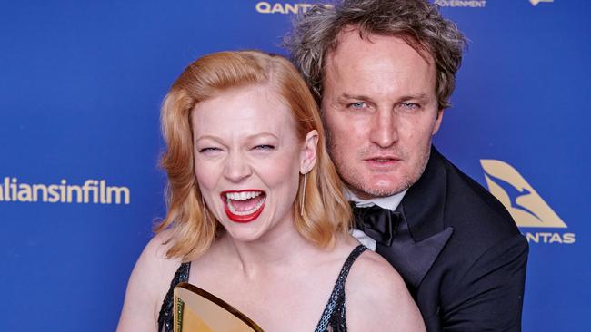 Actors Sarah Snook and Jason Clarke at the Australians In Film Awards 2019. Picture: Court McAllister