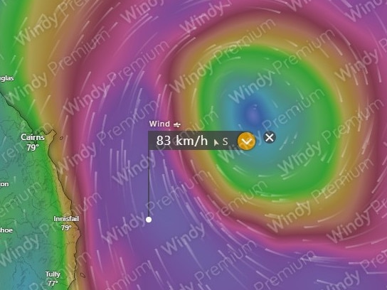 The ACCESS forecast model is predicting the formation of a tropical low in the Coral Sea off the coast of Cairns from February 1. Picture: Windy