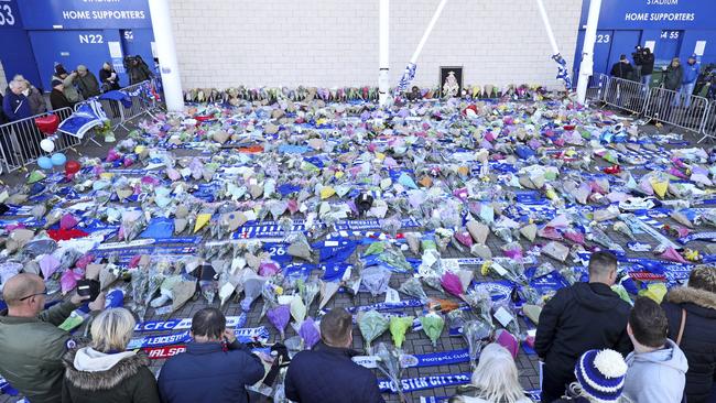 Supporters pay tribute outside the King Power Stadium. Picture: AFP