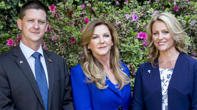 Australian Liberty Alliance candidates Bernard Gaynor, Debbie Robinson and Kirralie Smith at a media conference held at the fern garden outside of Parliament House.