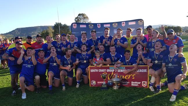 Gerringong Lions celebrate taking out Group 7 first grade premiership. Picture: Steve Montgomery Sports Photography