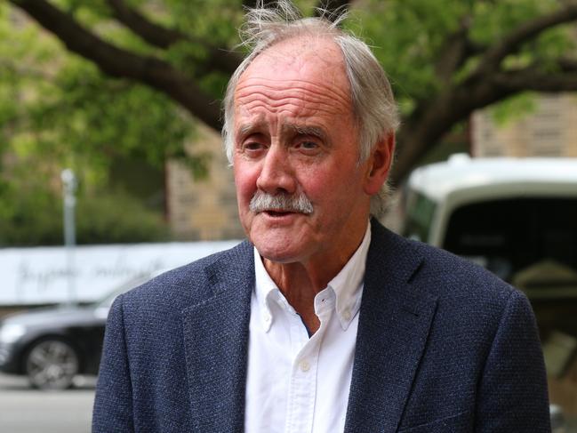 Former MP Jim Wilkinson speaks to the media in Hobart Wednesday, November 16, 2022.