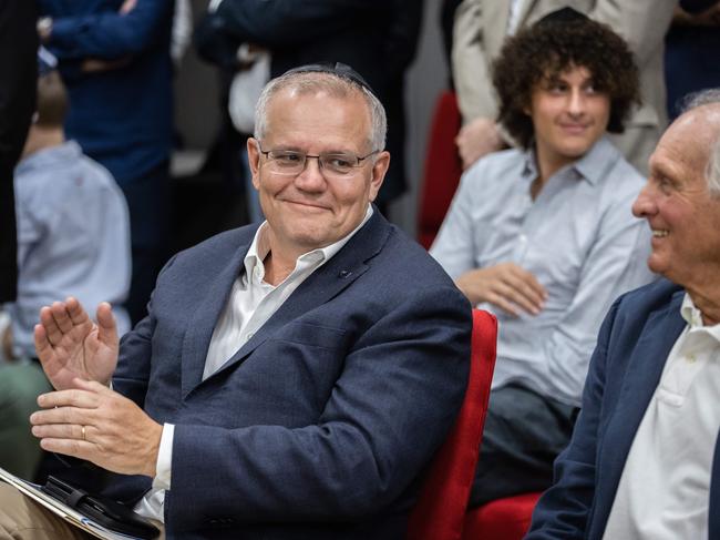 Prime Minister Scott Morrison at a Passover Service at the Ark Centre Synagogue. Picture: Jason Edward