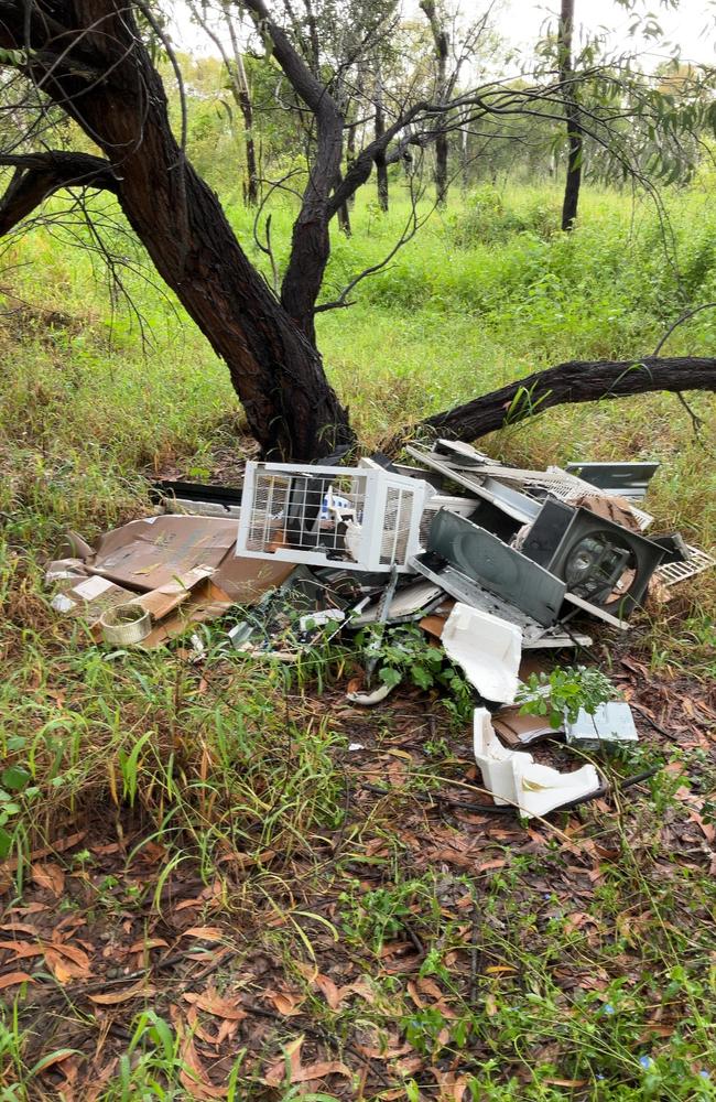 Dumped rubbish found in the Townsville Town Common in March, 2025. A ute was captured on remote cameras, and the driver was fined.