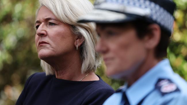 Police Minister Yasmin Catley, left, and NSW Police Commissioner Karen Webb speak at NSW parliament on Wednesday. Picture: David Swift