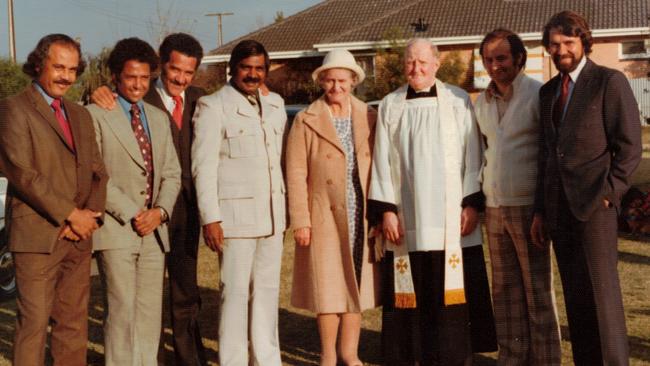 Desmond Price, John Moriarty, Charles Perkins, Vincent Copley, Isabel Smith, Father Smith, Les Nayda, Gordon Briscoe. Picture: Courtesy of St Francis House Project