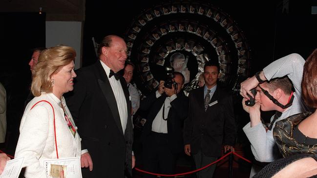 The late Kerry Packer with wife Ros at opening of James Bond film Goldeneye at Hoyts theatre in 1995.