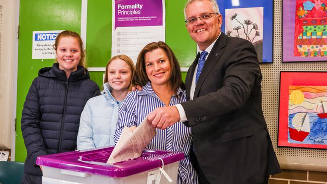 Scott Morrison with wife Jenny and daughters. Picture: Asanka Ratnayake/Getty Images