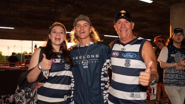 Sean Ferme, Cooper Ferme and Brooke Ferme at the Gold Coast Suns vs Geelong Cats Round 10 AFL match at TIO Stadium. Picture: Pema Tamang Pakhrin