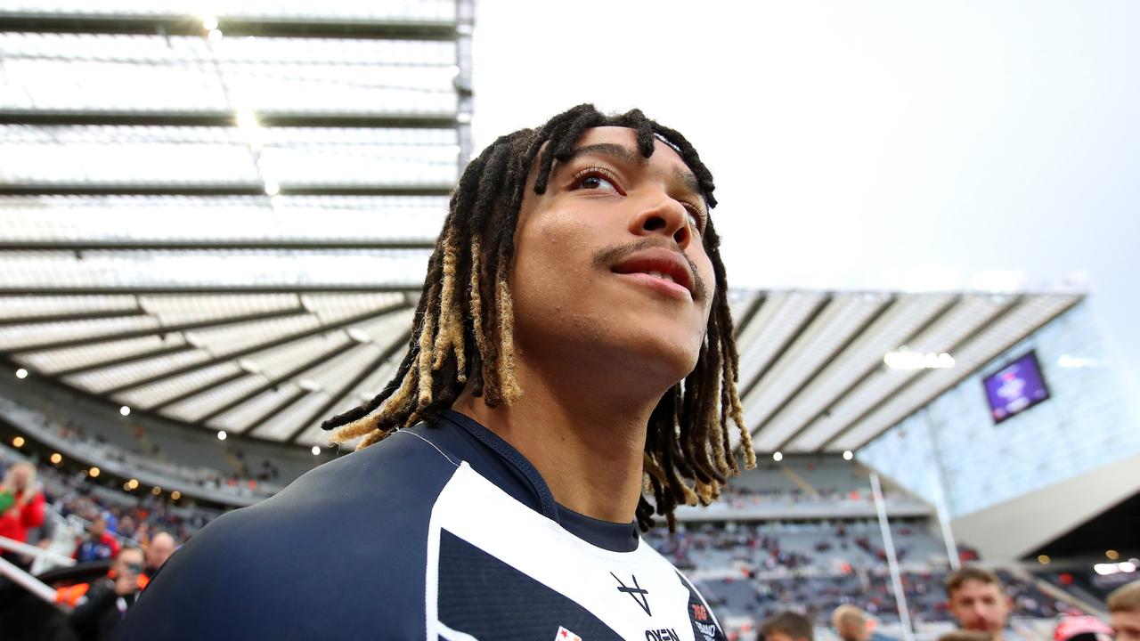 Knights youngster Dominic Young starred in his England debut, scoring two tries against Samoa. Picture: Getty Images.