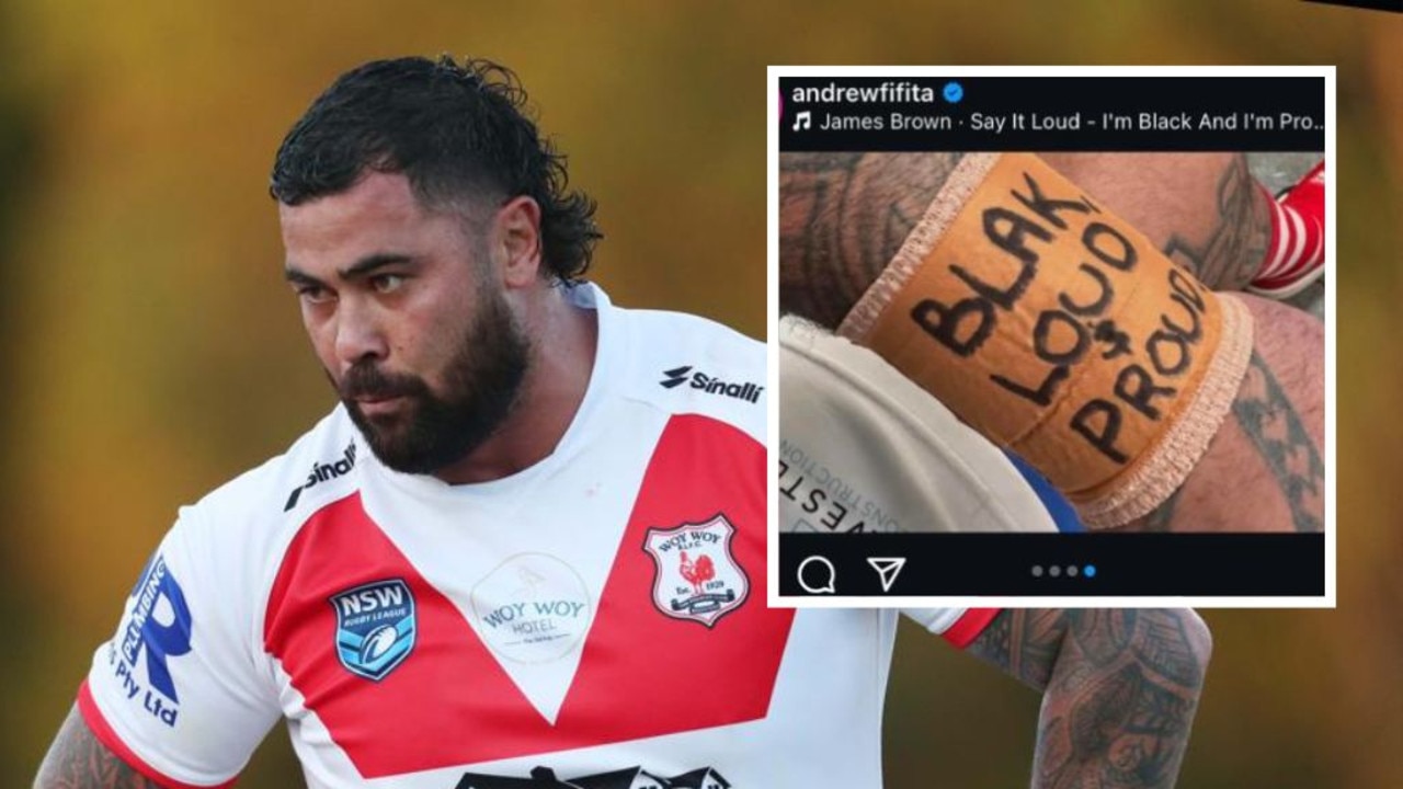 Andrew Fifita and his Instagram post. Photos: News Corp/Instagram
