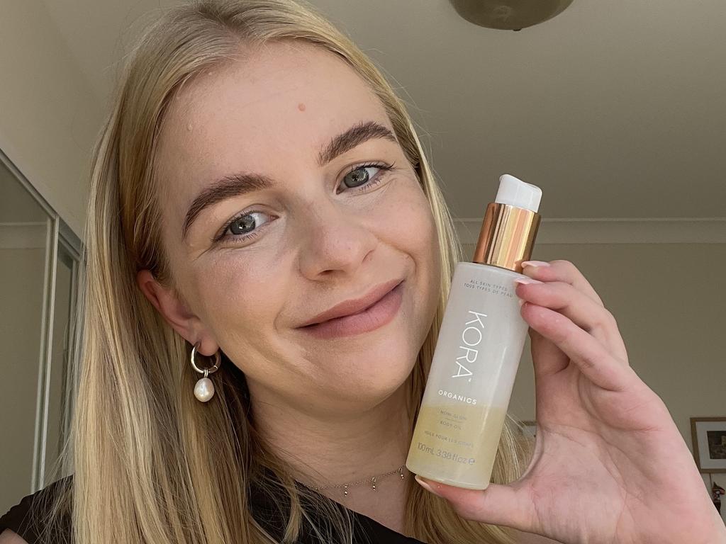 KORA Organics Noni Glow Body Oil. Picture: Hannah Paine/news.com.au.