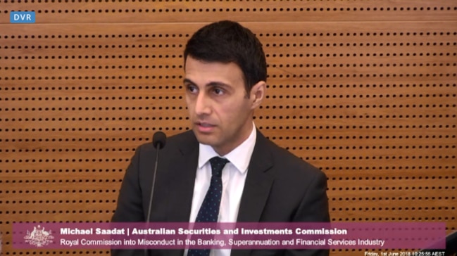 ASIC executive Michael Saadat appears at the banking royal commission