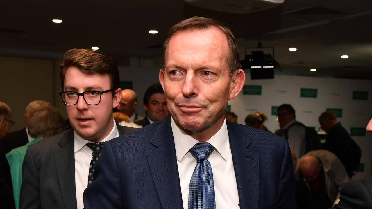 Former Prime Minister Tony Abbott leaves after a speech on the state of the Australian political landscape on Saturday. He has also taken up a new role as special envoy on indigenous affairs.