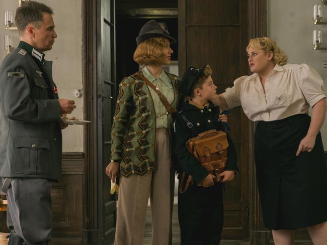 Sam Rockwell, Scarlett Johansson, Roman Griffin Davis and Wilson in Jojo Rabbit.