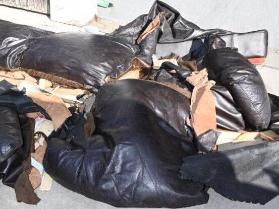 The mangled couch after the crash