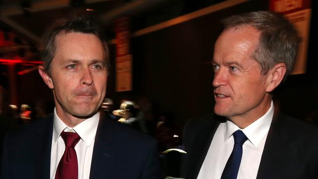 Opposition Leader Bill Shorten with communication spokesman Jason Clare. Picture Lyndon Mechielsen