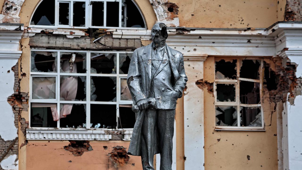 A 2024 photograph of a damaged statue of the founder of the Soviet Union Vladimir Lenin in the Ukrainian-controlled Russian town of Sudzha, in the Kursk region. Picture: Yan Dobronosov/AFP