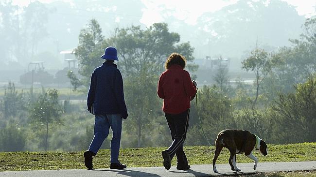  Walking the dog at Karkarook park in Moorabbin. Picture: Chris Eastman 