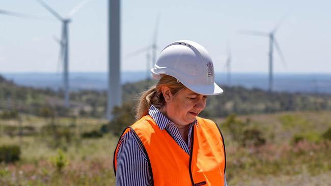 Annastacia Palaszczuk at a wind farm in the South Burnett district of Queensland. Picture: AAP